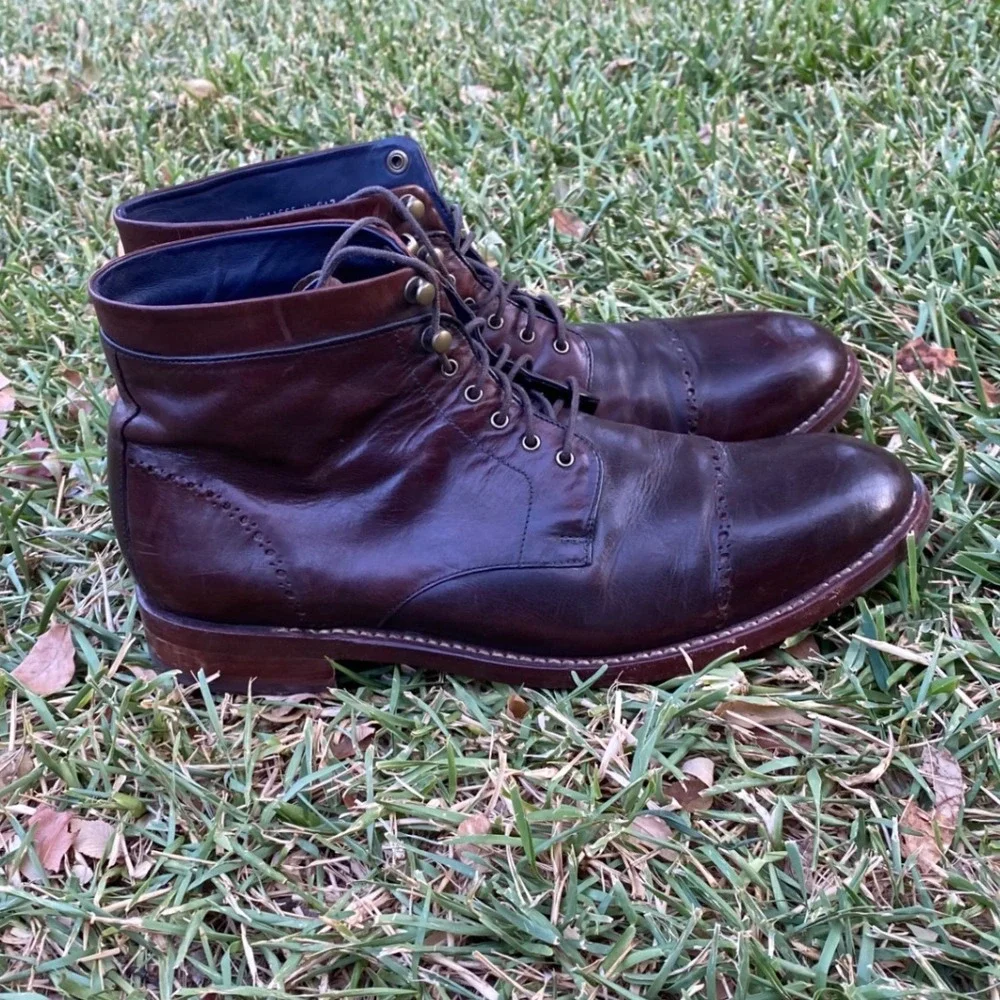 Cole Haan Martin Burgundy Leather Cap Toe Brogue Goodyear Welt Boots C11665 11.5